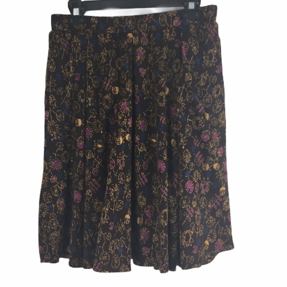 LULAROE Madison Pleated Skirt Brown Size Large Pockets Floral Flower Full Skirt